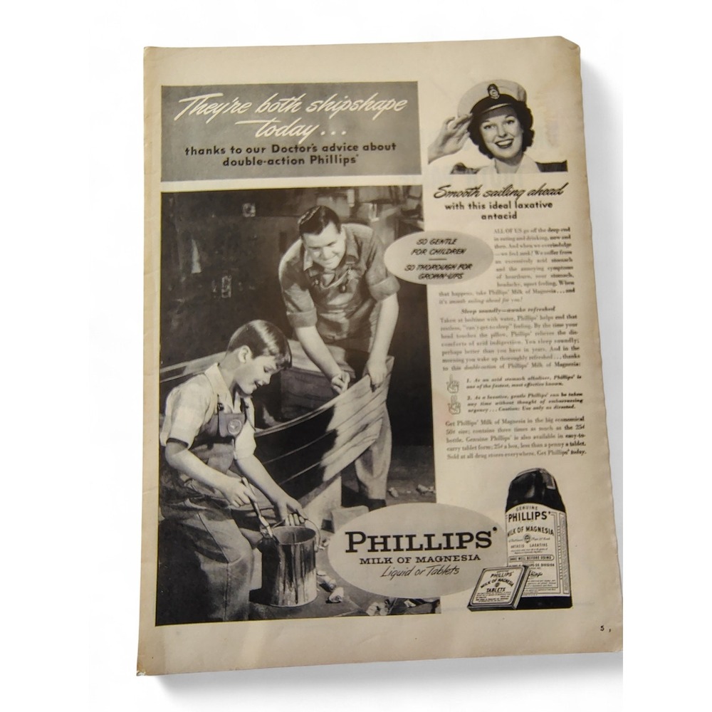 1946 Father Son Shipshape Bonding Print Ad Phillips' Milk of Magnesia Ephemera